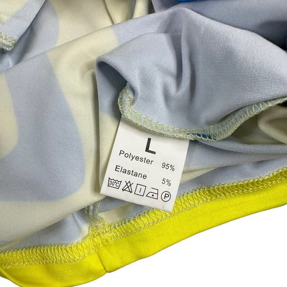 Women Bodycon Strapless Dress Large Yellow Blue Midi Stretch Backless - Picture 15 of 15